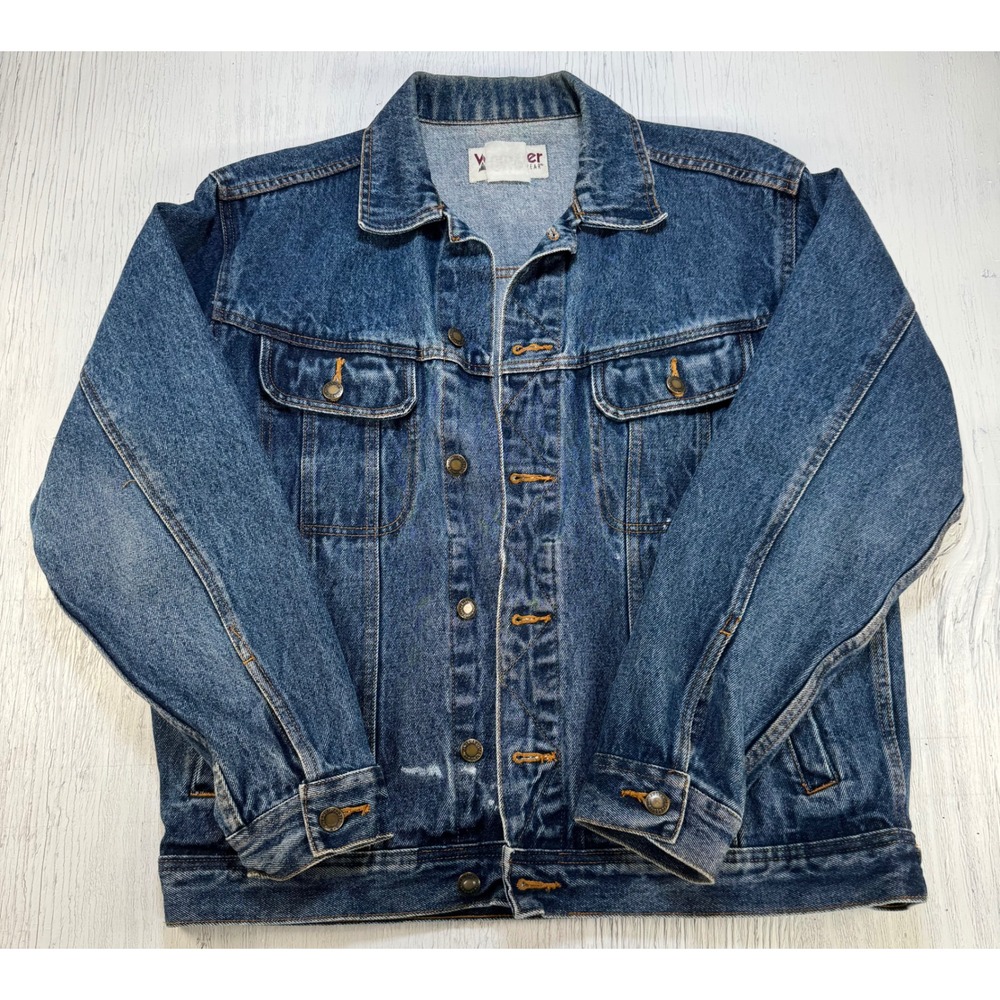 Wrangler Rugged Wear Denim Trucker Jacket Mens Blue Jean Coat Medium Wash